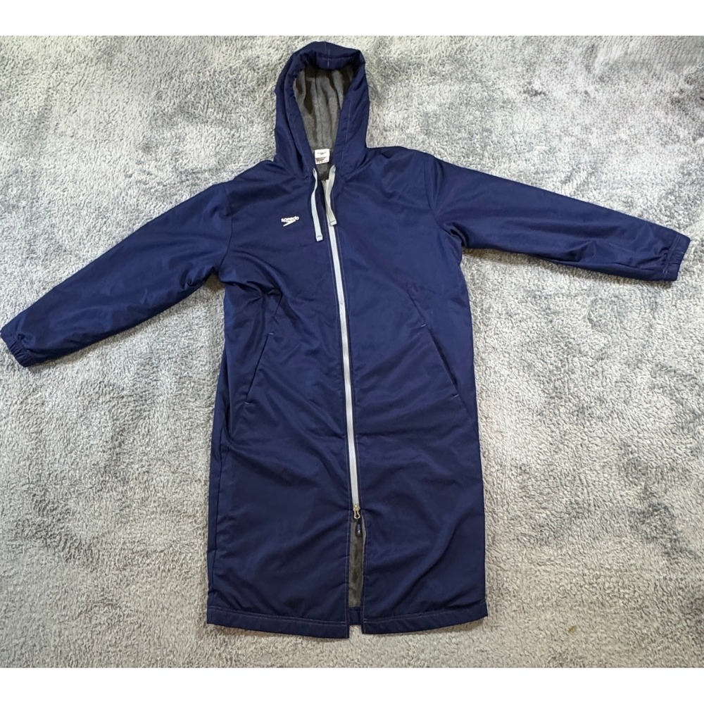 Speedo Swim Parka Jacket S Navy Blue Fleece Lined Hooded Deck Coat
